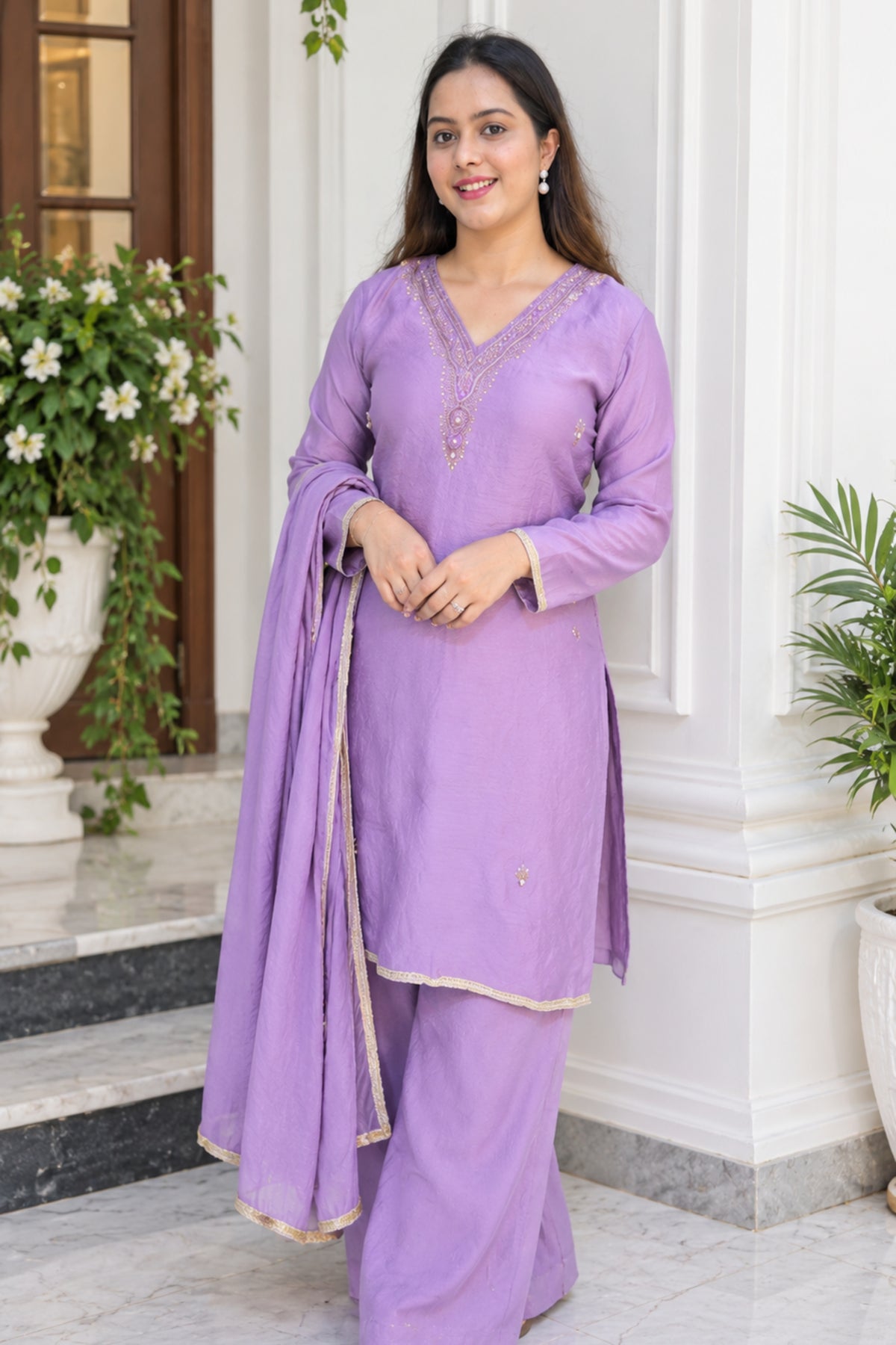 Mul Chanderi Fabric | Flairy Plazzo Set