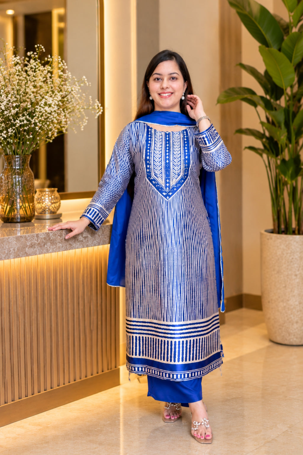 Electric Blue Gajji Silk Design | Pant Set