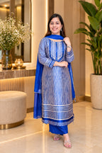 Electric Blue Gajji Silk Design | Pant Set