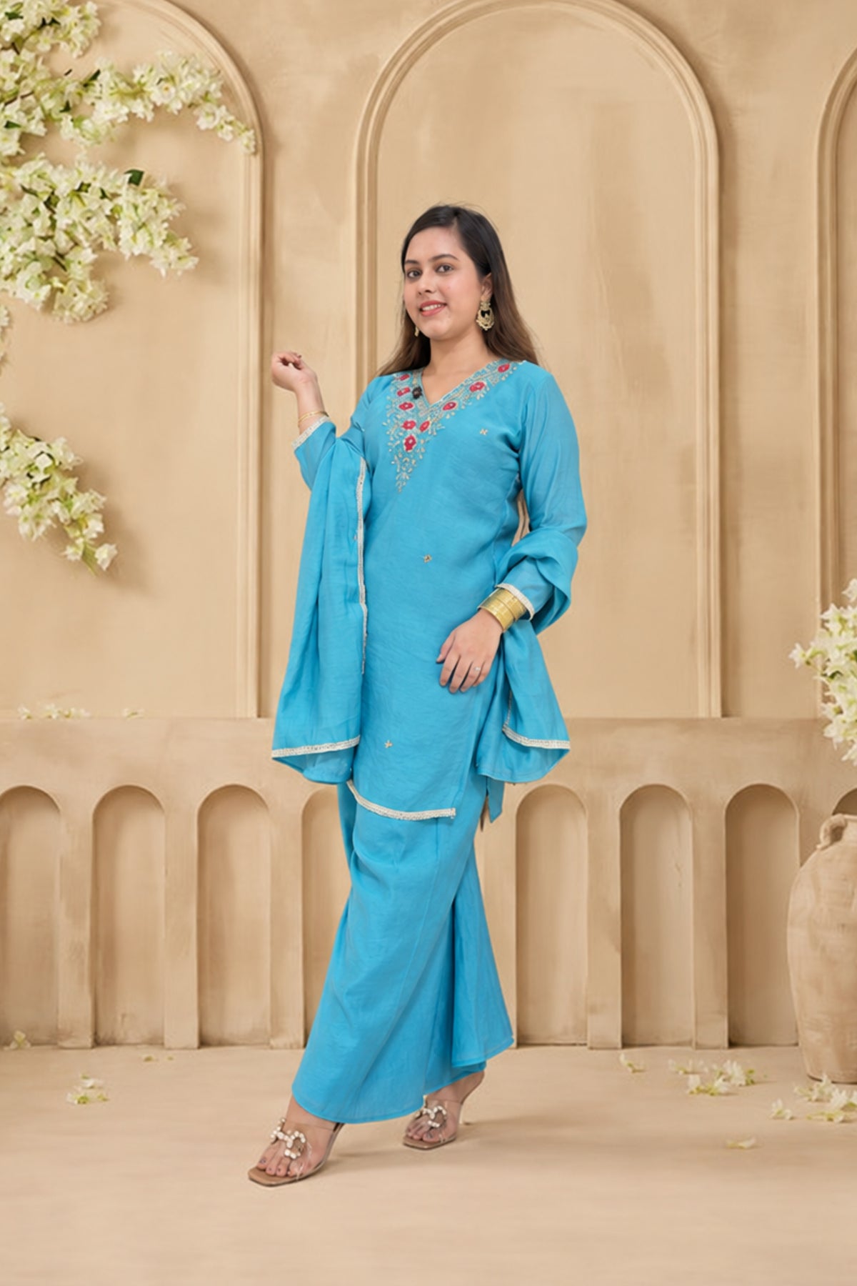 Mul Chanderi | Flairy Plazzo Set