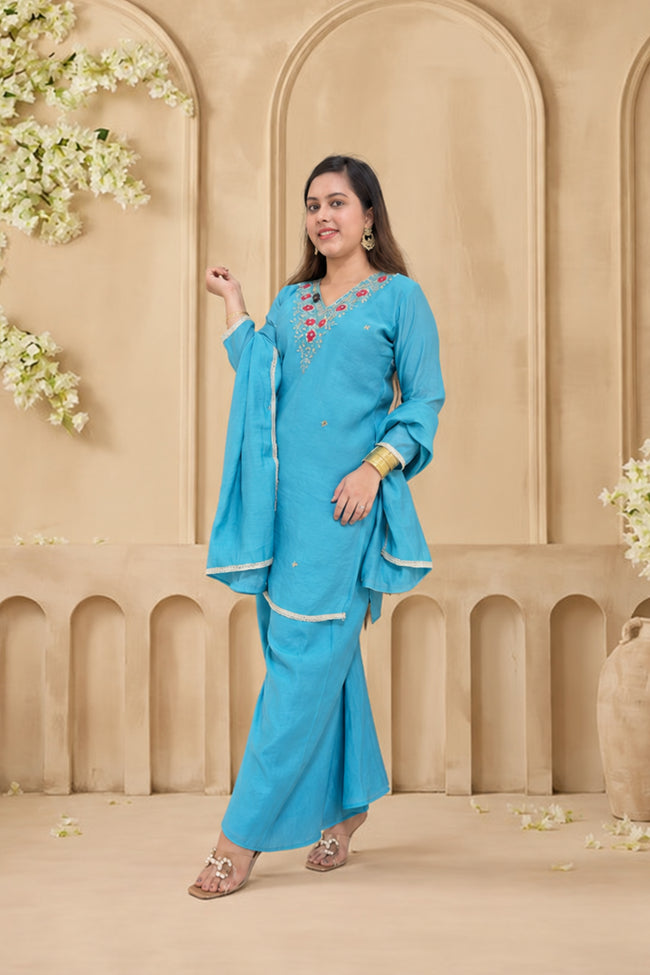 Mul Chanderi | Flairy Plazzo Set Main Image