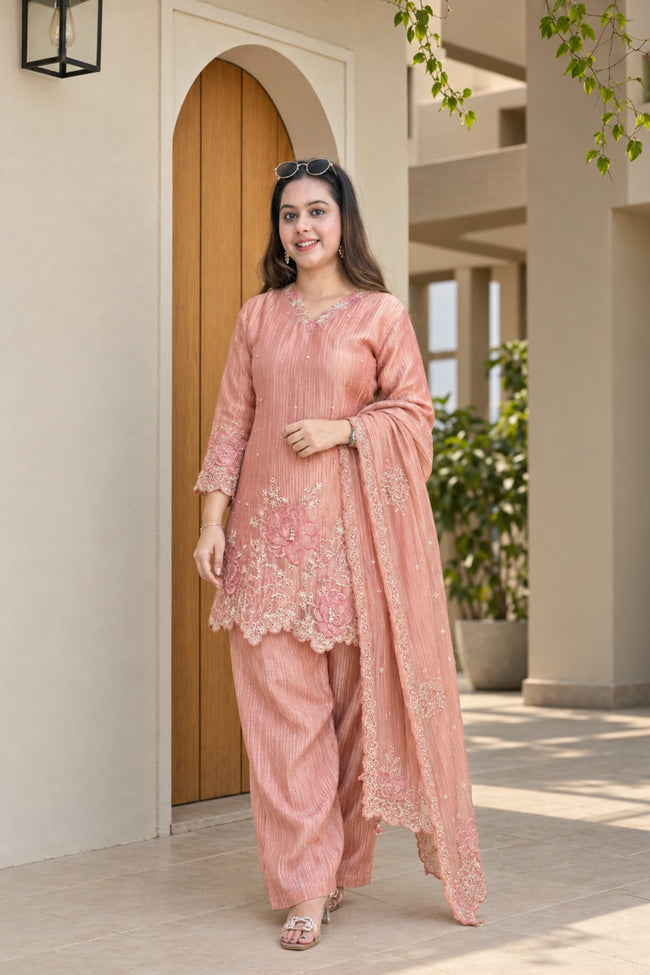 Salsa Fabric | Flairy Plazzo Set Hover Image