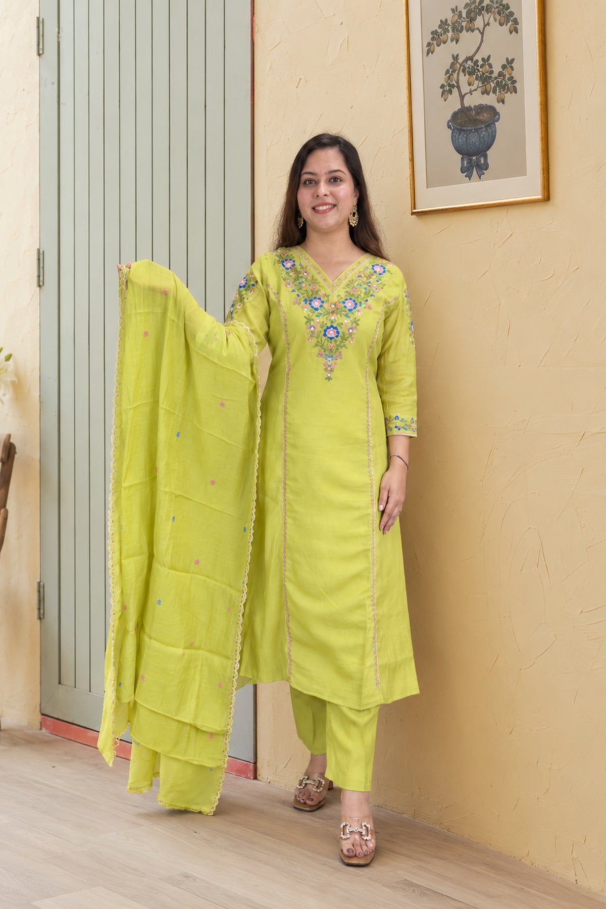 Blush & Lime Blossom Suit | Pant Set