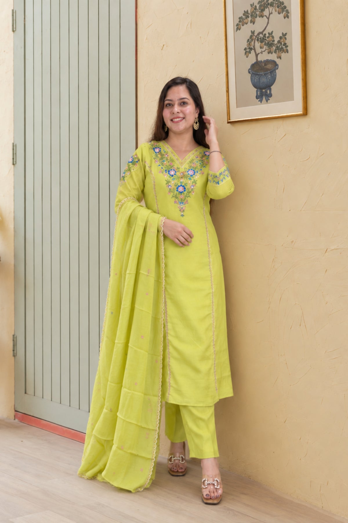 Blush & Lime Blossom Suit | Pant Set