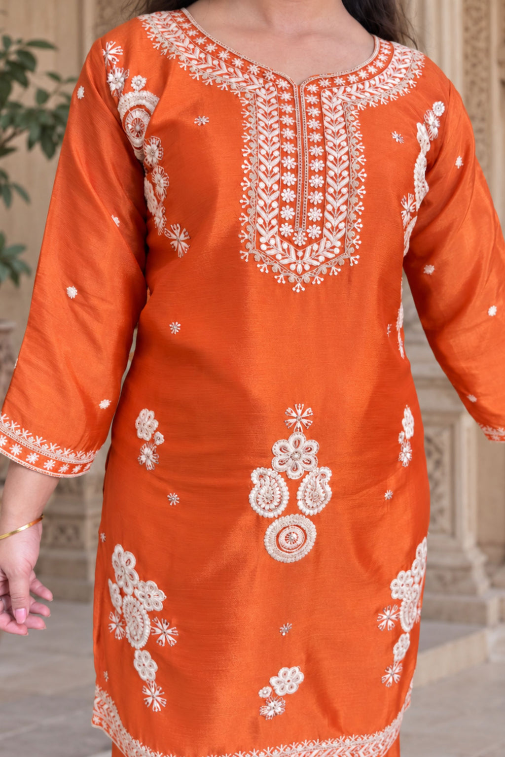 Chinon Orange Suit | Flairy Plazzo Set