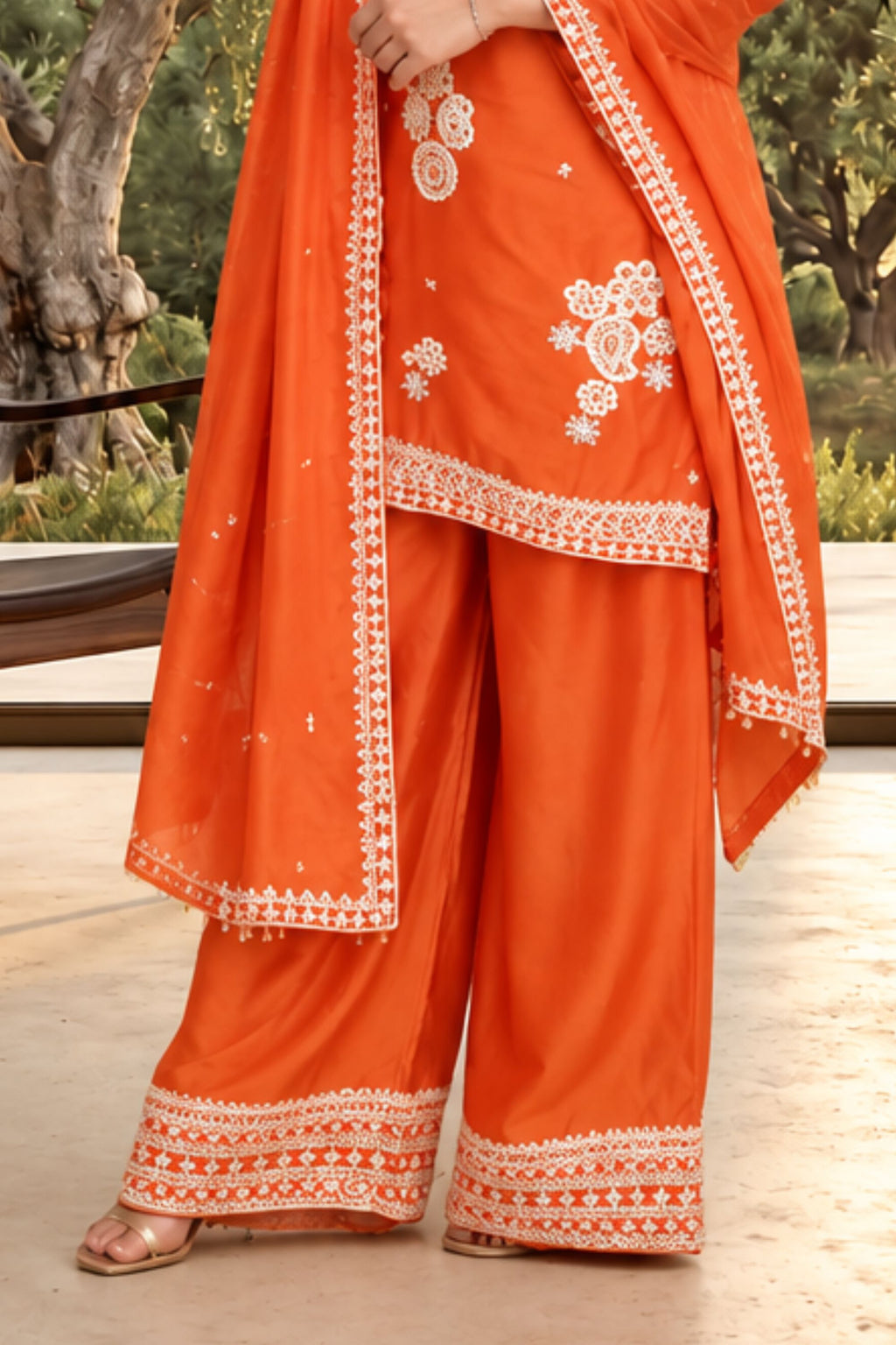 Chinon Orange Suit | Flairy Plazzo Set