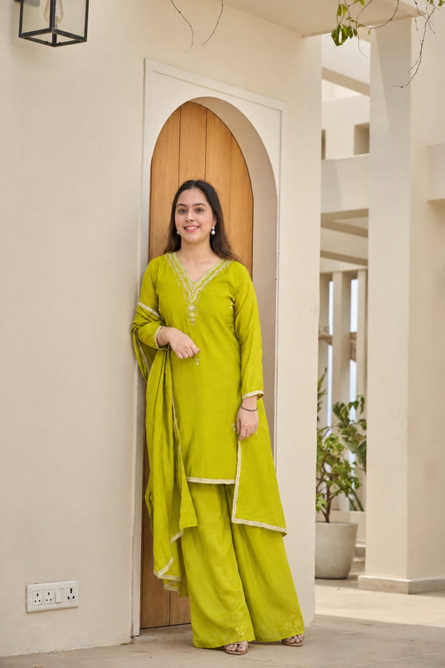 Mul Chanderi Fabric | Flairy Plazzo Set Hover Image